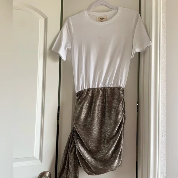 Porridge Crew-Neck Metallic Twofer Mini Dress - Picture 9 of 11